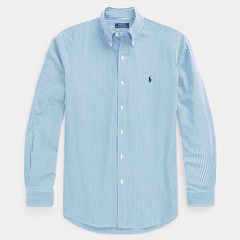 Ralph Lauren Men's Blue and White Striped Shirt.        #18